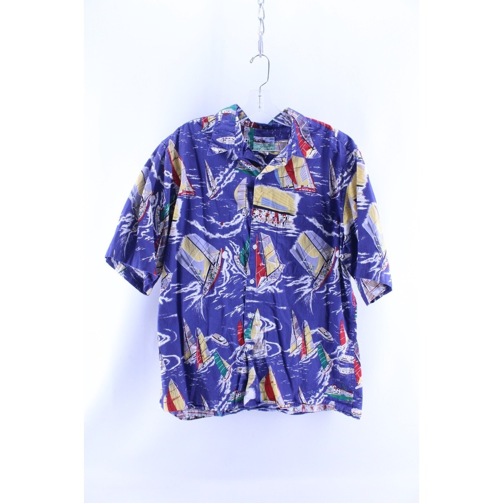 Vintage Reyn Spooner Hawaiian Sailboat Shirt‎ Size L Blue